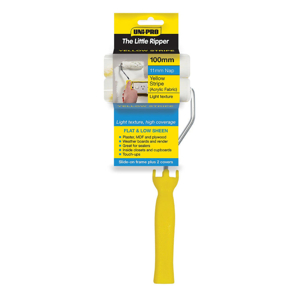 Uni-Pro Little Ripper 100mm Yellow Stripe Roller Set 11mm Nap - Box of 6