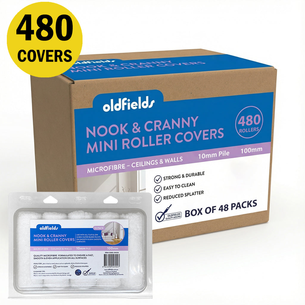 Wholesale box of 480 Oldfields 100mm mini rollers, 10mm pile microfibre for trade