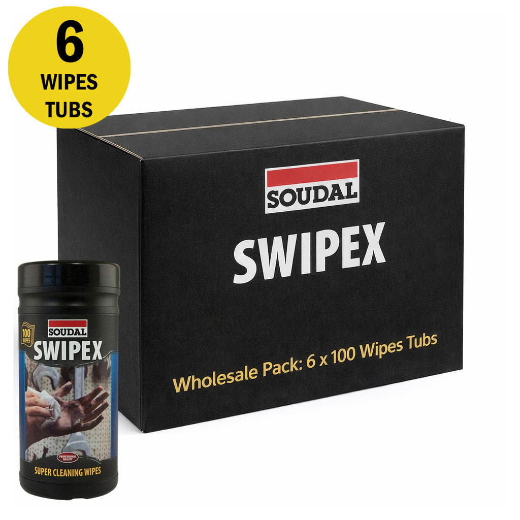 Trade pack of 6 Soudal Swipex 100-wipe tubs for industrial workshop and site use