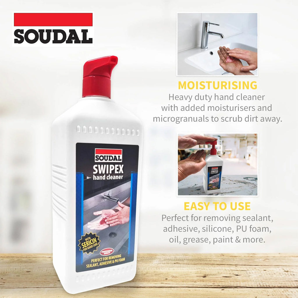 Soudal Swipex hand cleaner with micro-granules and Sericin for skin protection and moisturising