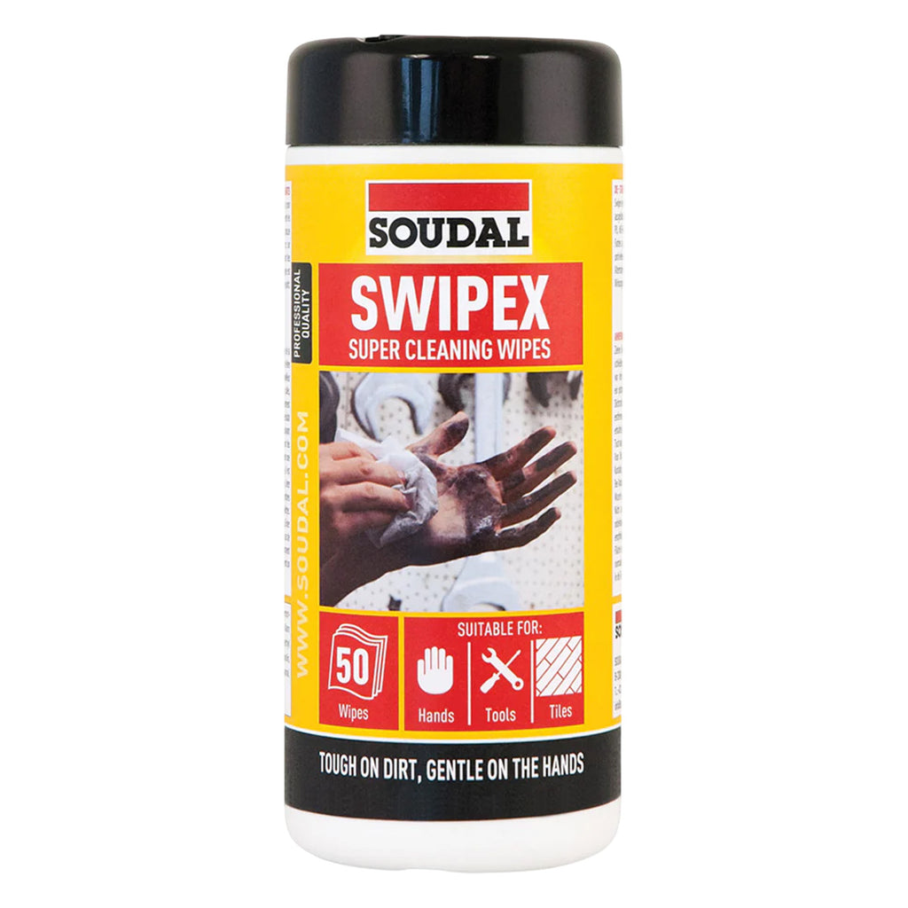 Soudal Swipex 50 pack tub of super cleaning wipes for tools, hands, and tiles