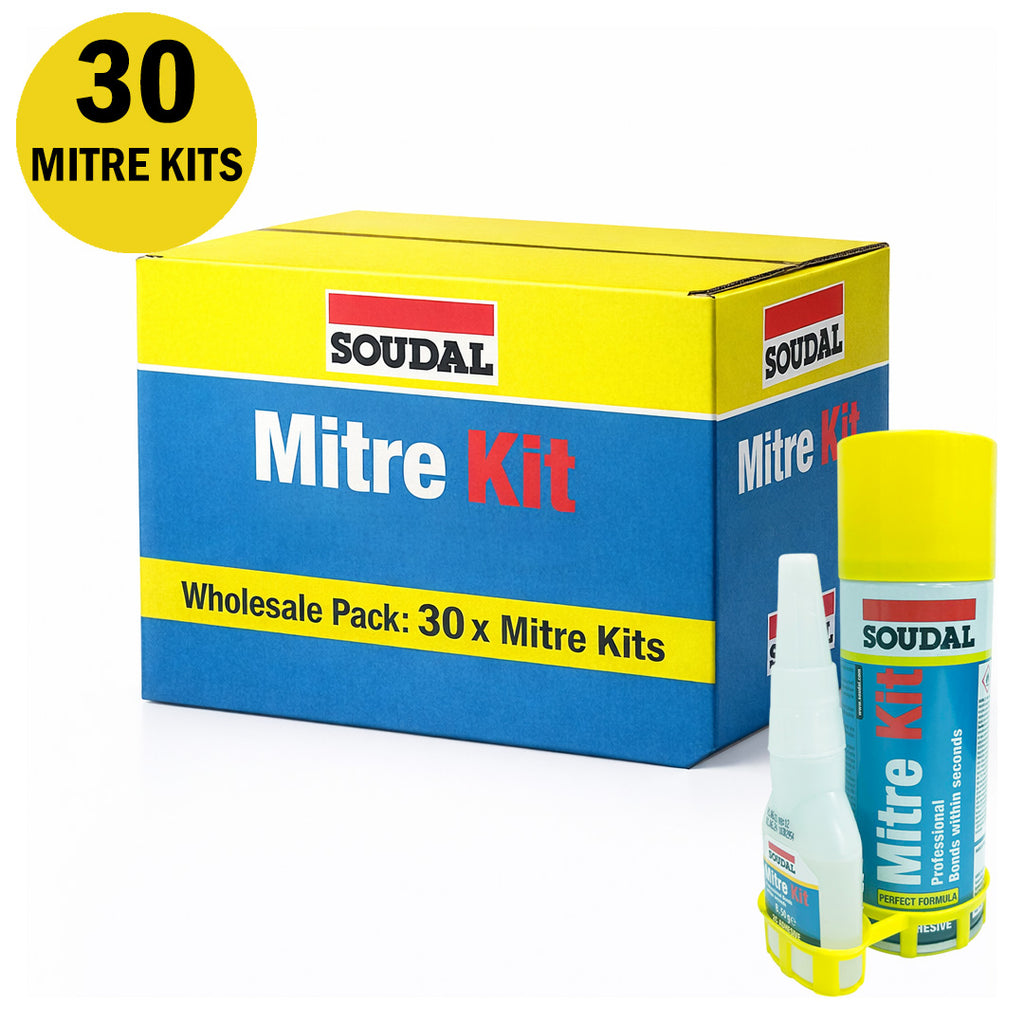 Wholesale pack of 30 Soudal 2C Mitre Kits for professional cabinetry and carpentry
