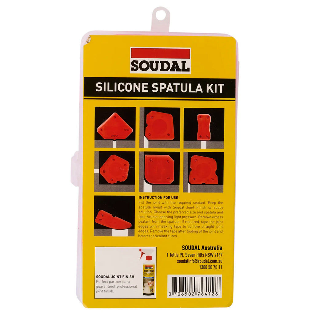Back of Soudal Spatula Kit packaging with detailed joint tooling instructions