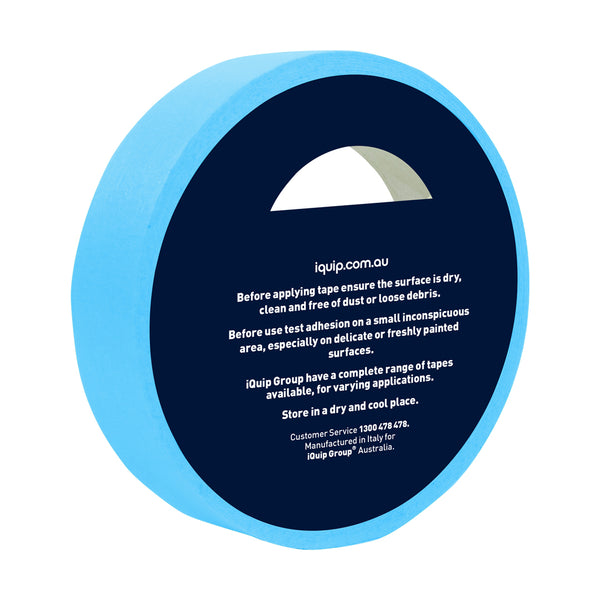 Back label of iQuip blue tape roll with application instructions