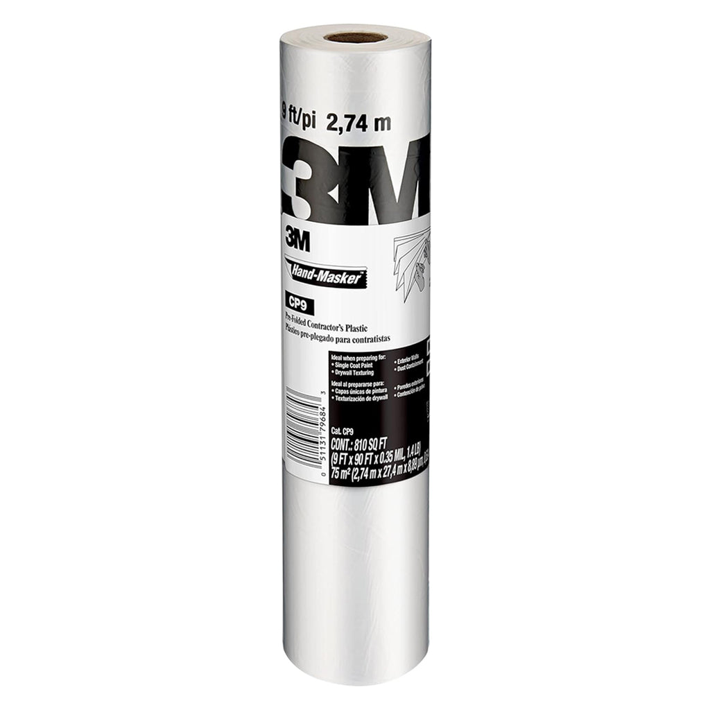 Close up of 3M CP9 plastic roll label showing 2.74m width and 0.35 mil thickness
