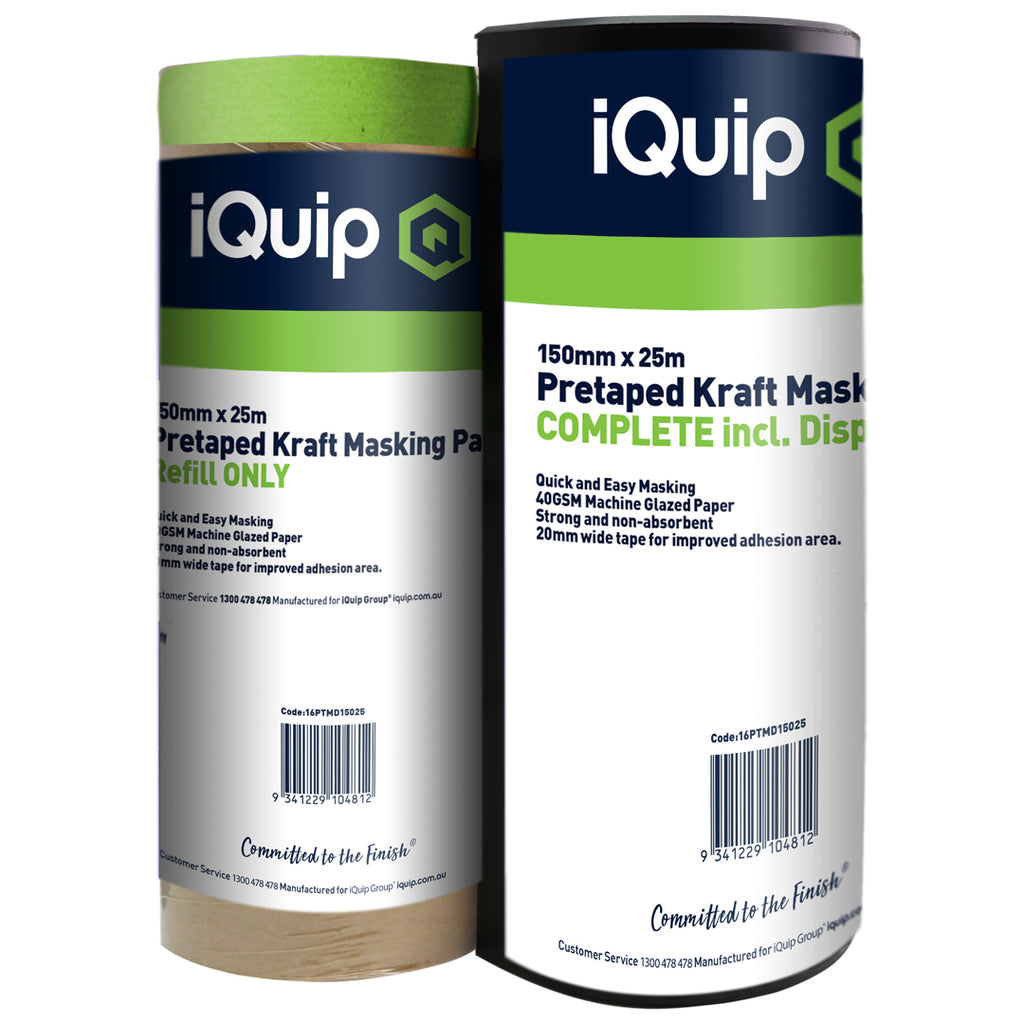 iQuip Envo Tape n Drape 150mm pretaped kraft masking paper dispenser and refill