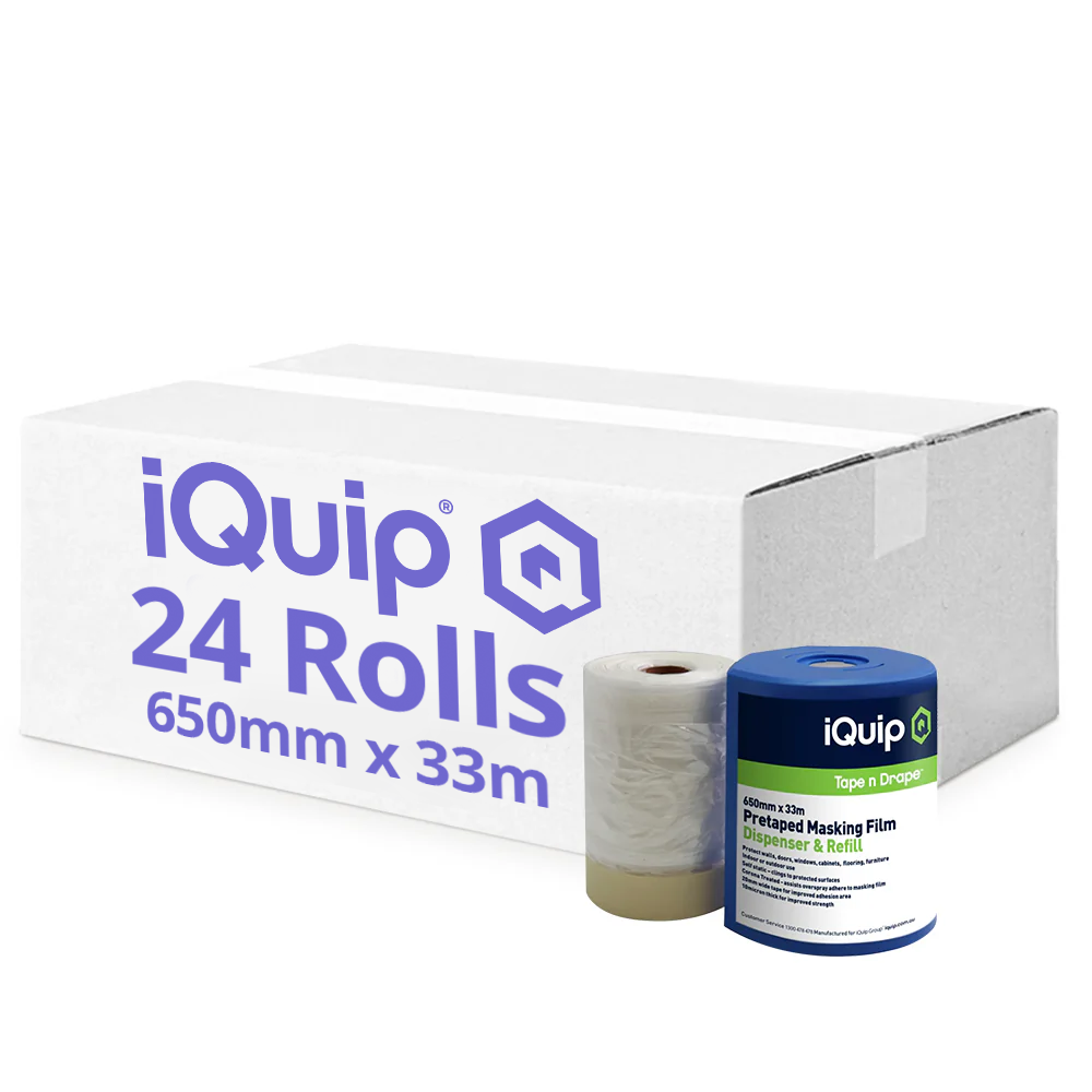 Box of 24 rolls iQuip pre-taped masking film, 650mm x 33m for small area prep
