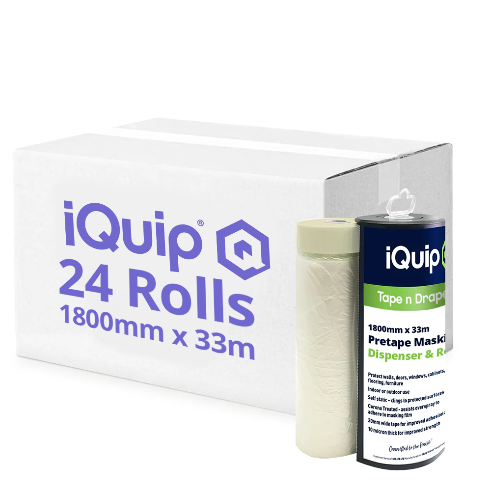 Wholesale pack of 24 iQuip Tape n Drape masking film rolls, 1800mm x 33m size