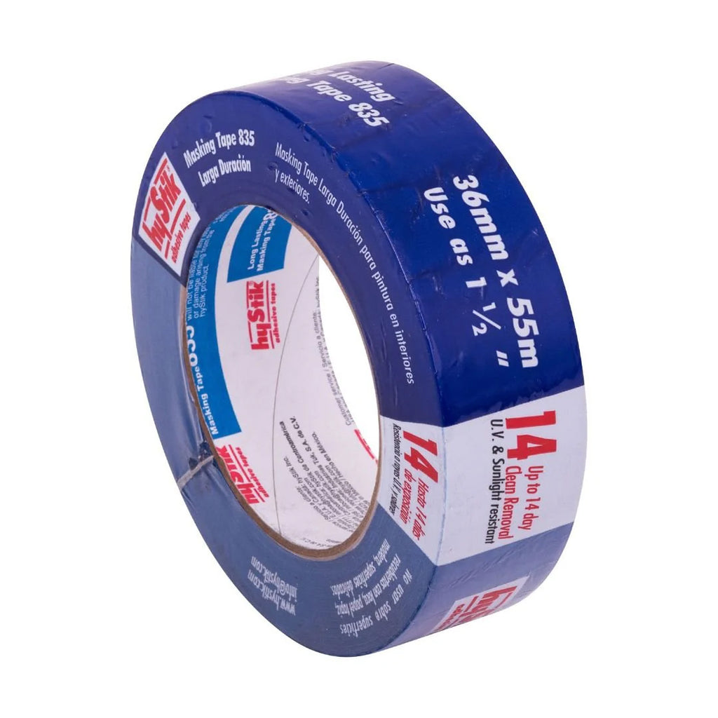 36mm Hystik 835 blue masking tape, 14-day UV resistant adhesive for glass and timber prep