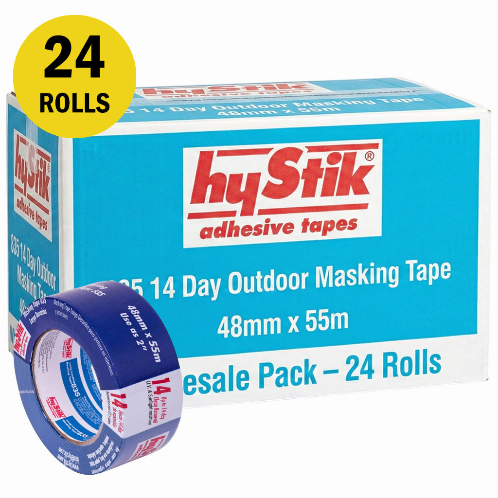 Hystik 835 blue masking tape bulk special, box of 24 rolls, 48mm x 55m for large projects