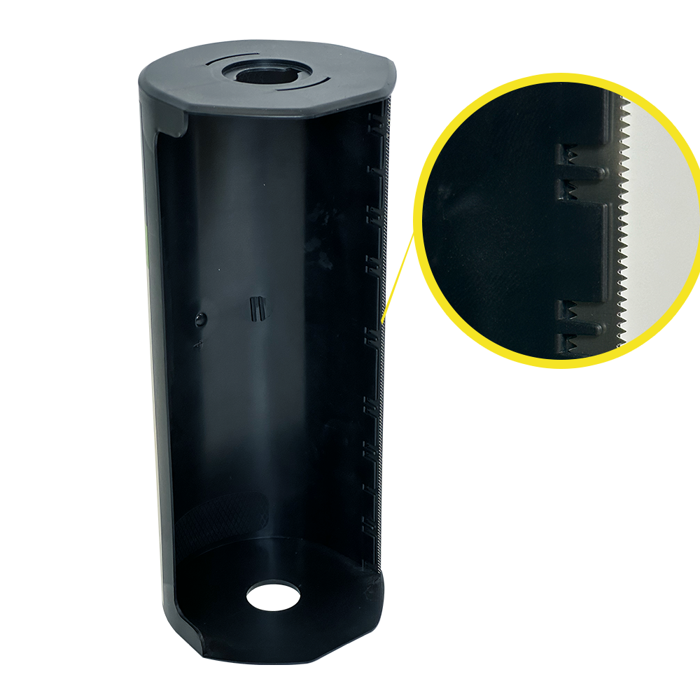 Close up of iQuip masking film dispenser showing plastic cutting teeth mechanism