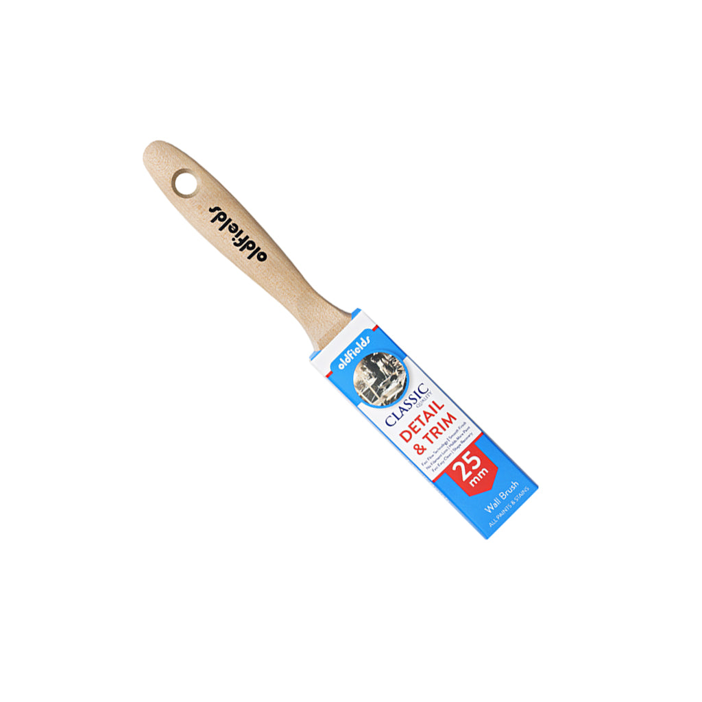 Oldfields Classic 25mm Detail & Trim brush in blue retail packaging for DIY painting