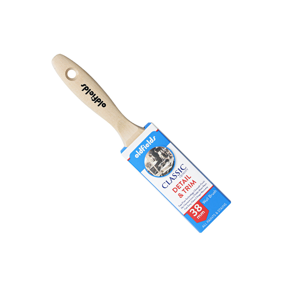 Oldfields Classic 38mm Detail & Trim brush in retail sleeve for all paints and stains