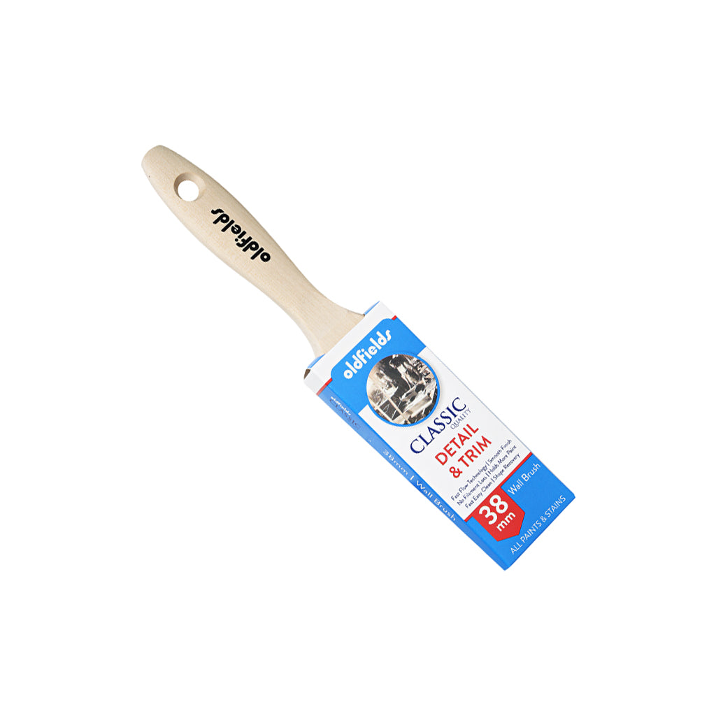 Packaged Oldfields Classic 38mm Wall Brush for interior and exterior DIY home projects