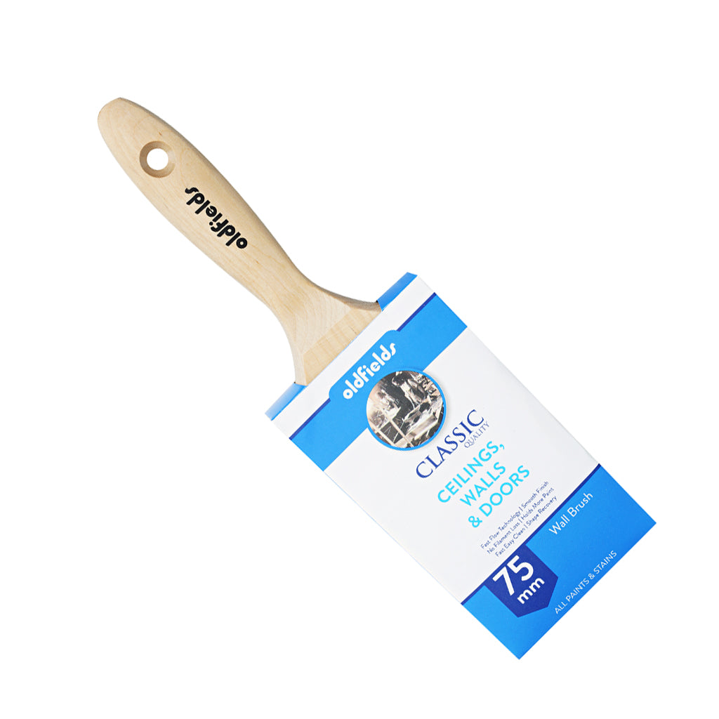 Oldfields Classic 75mm Wall Brush in retail sleeve, ideal for large DIY painting tasks