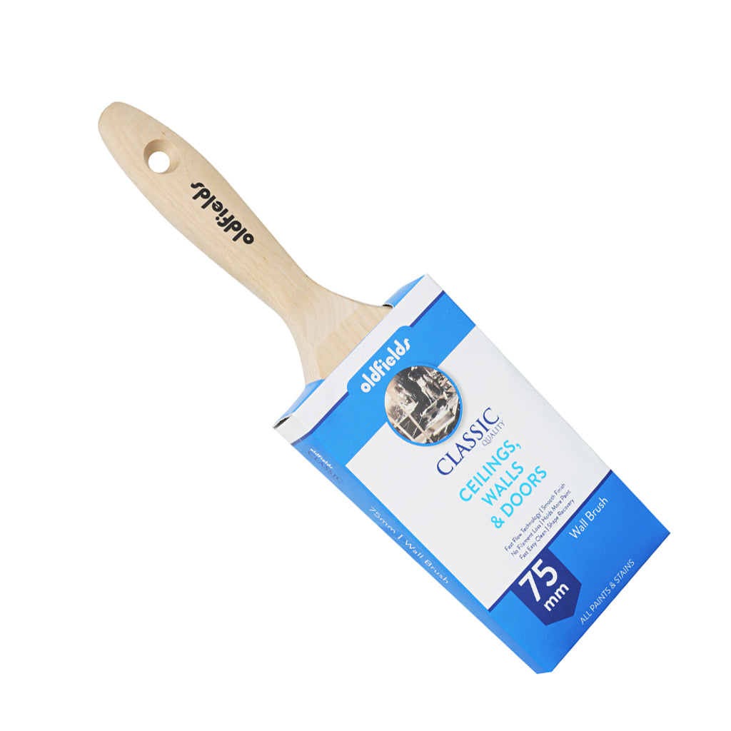 Packaged Oldfields Classic 75mm Wall Brush for applying undercoats, primers and stains
