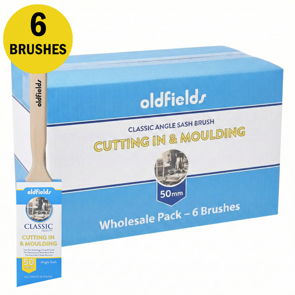 Wholesale box of 6 Oldfields Classic 63mm angle sash brushes for cutting in