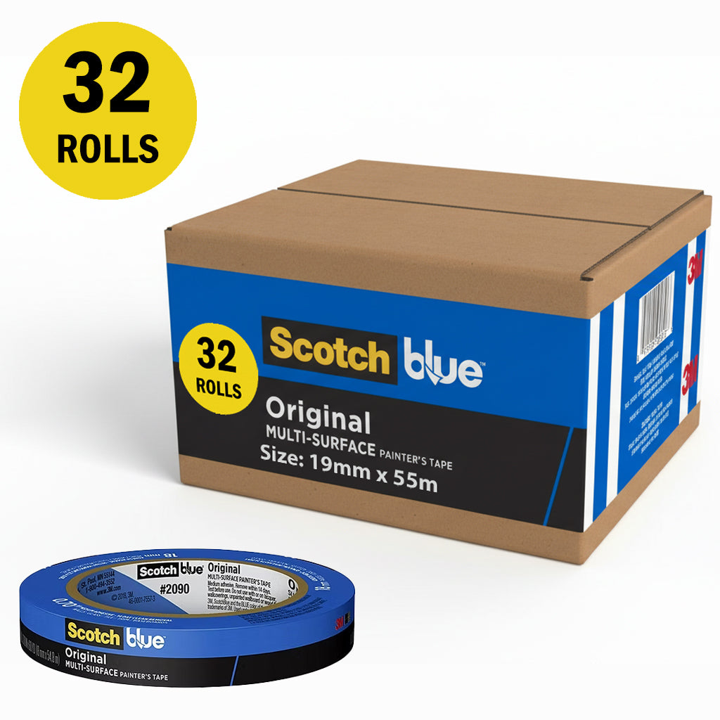 3M ScotchBlue 2090 Original Multi-Surface Painter’s Masking Tape - 19mm x 55m / Box of 32 Rolls