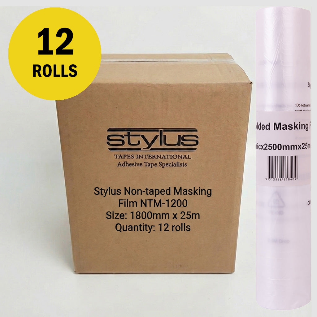 Bulk box of 12 Stylus KWIKMASK film rolls, 2500mm x 25m, for boat and wall protection