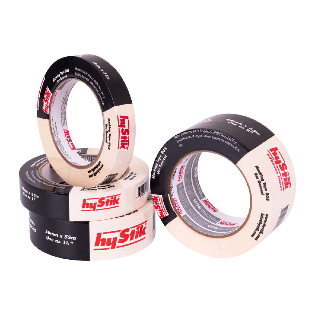 Assorted sizes of Hystik 805 masking tape rolls, from 18mm to 48mm for versatile use