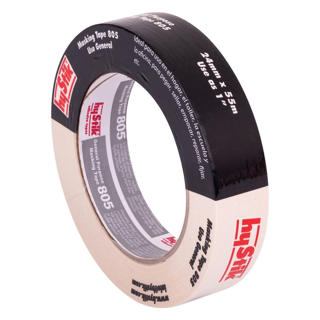 24mm x 55m Hystik 805 masking tape roll, 1-day clean removal for indoor decorating