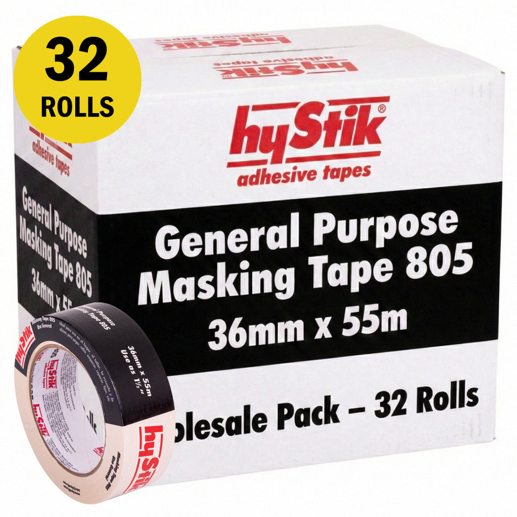 Hystik 805 masking tape bulk special, 32 rolls of 36mm x 55m for building projects