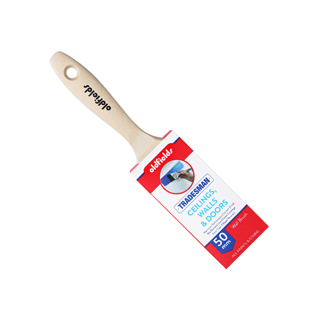 Oldfields Tradesman 50mm synthetic brush angled view for painting ceilings and walls