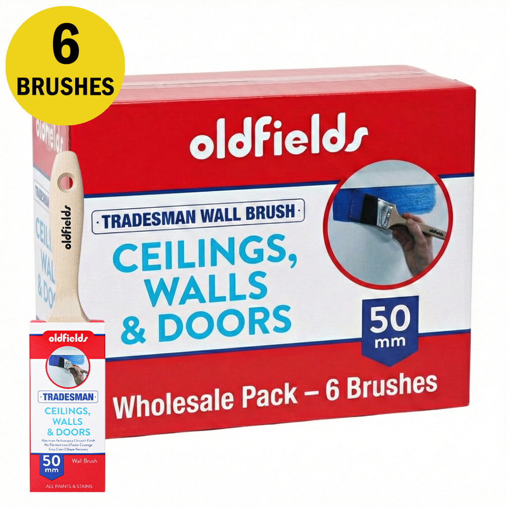 Wholesale pack of 6 Oldfields Tradesman 50mm brushes for ceilings walls and doors