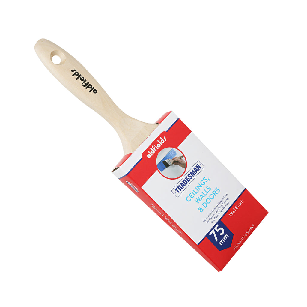 Oldfields Tradesman 75mm synthetic wall brush in packaging for ceilings walls and doors