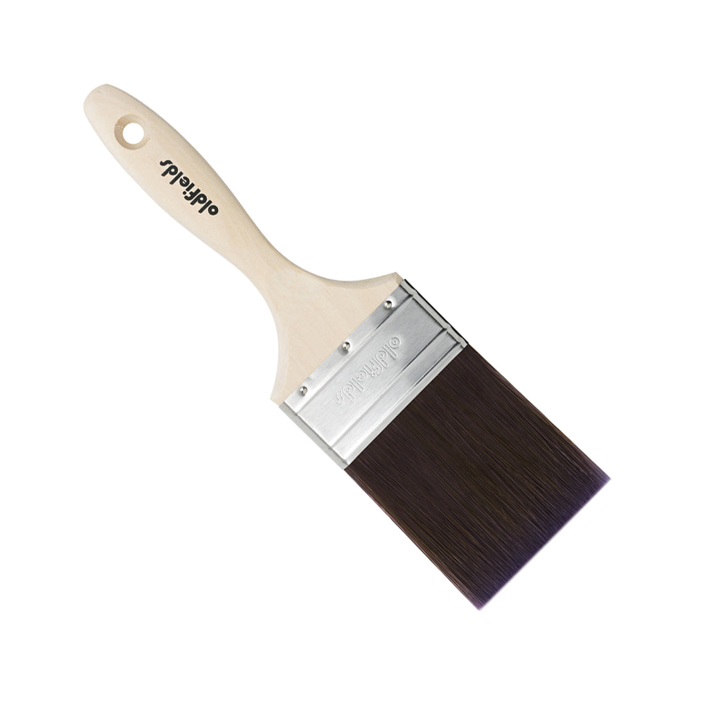 Oldfields Tradesman 75mm brush unwrapped showing synthetic bristles and steel ferrule