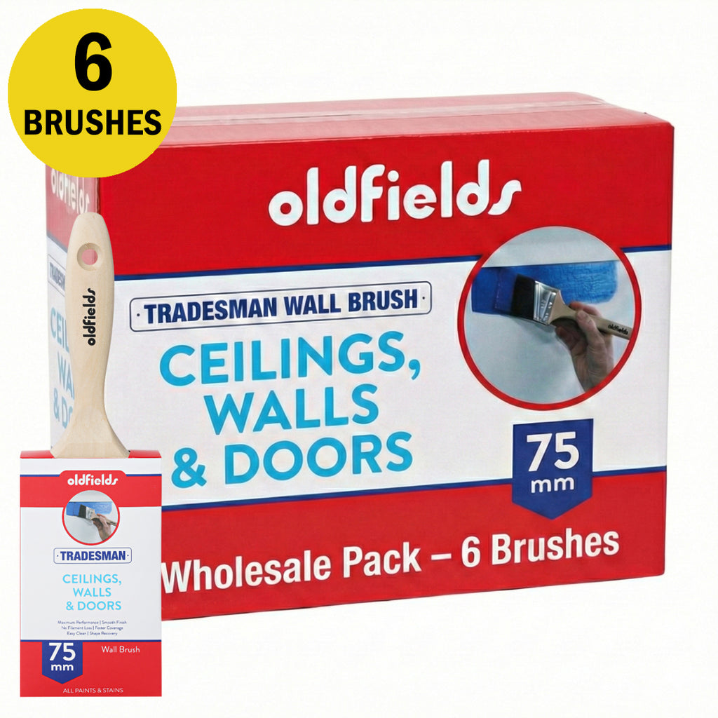 Wholesale pack of 6 Oldfields Tradesman 75mm brushes for ceilings walls and doors
