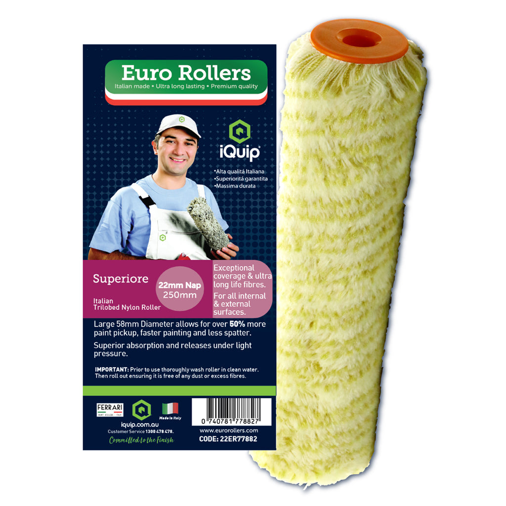 iQuip Euro Rollers Superiore 250mm Italian trilobed nylon roller sleeve 22mm nap