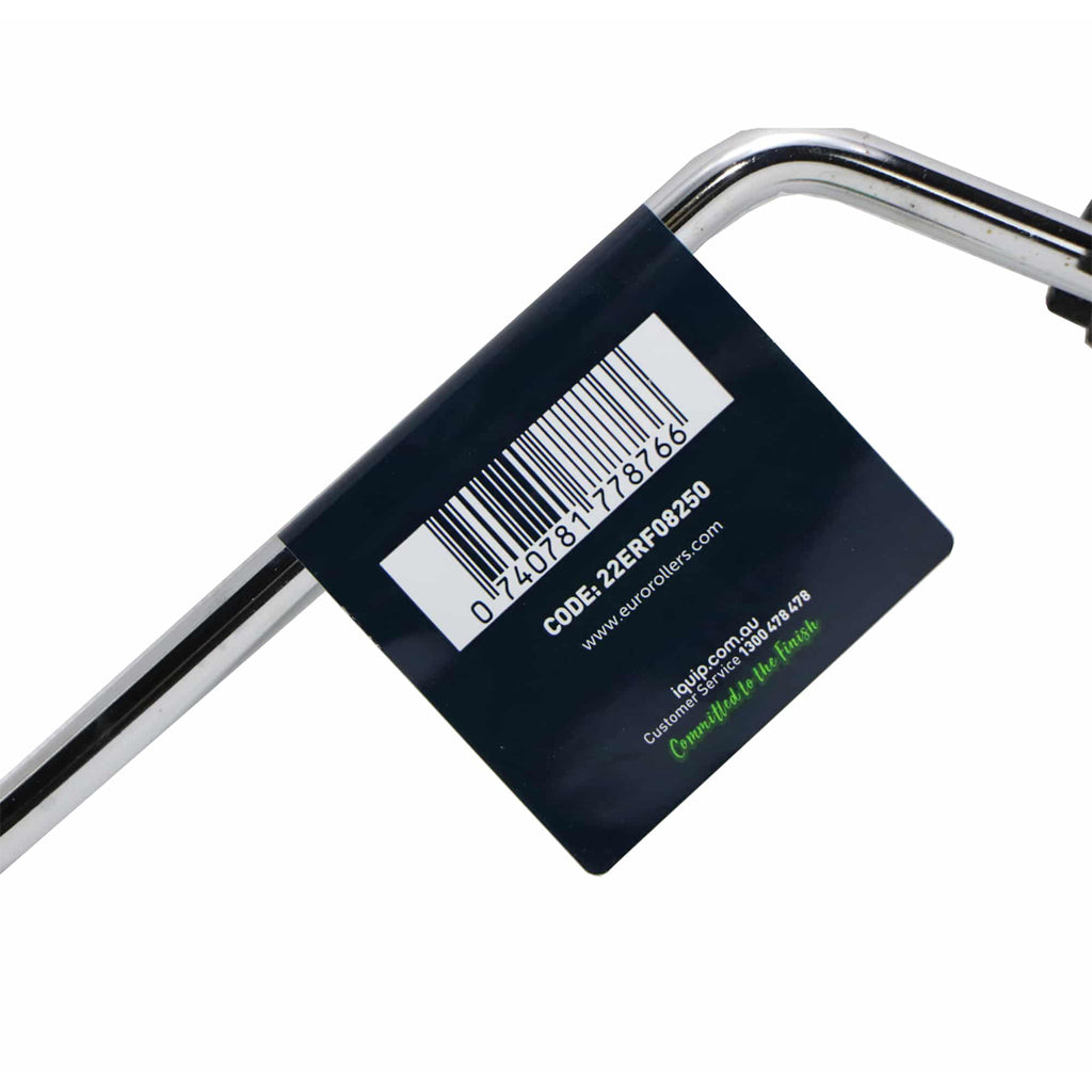 Close up of iQuip 250mm roller frame label with product code 22ERF08250