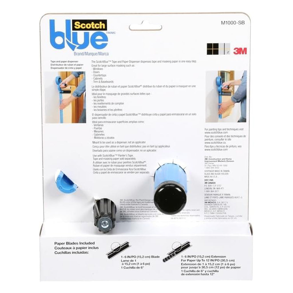 Back of ScotchBlue M1000 packaging showing instructions and 12 inch extension