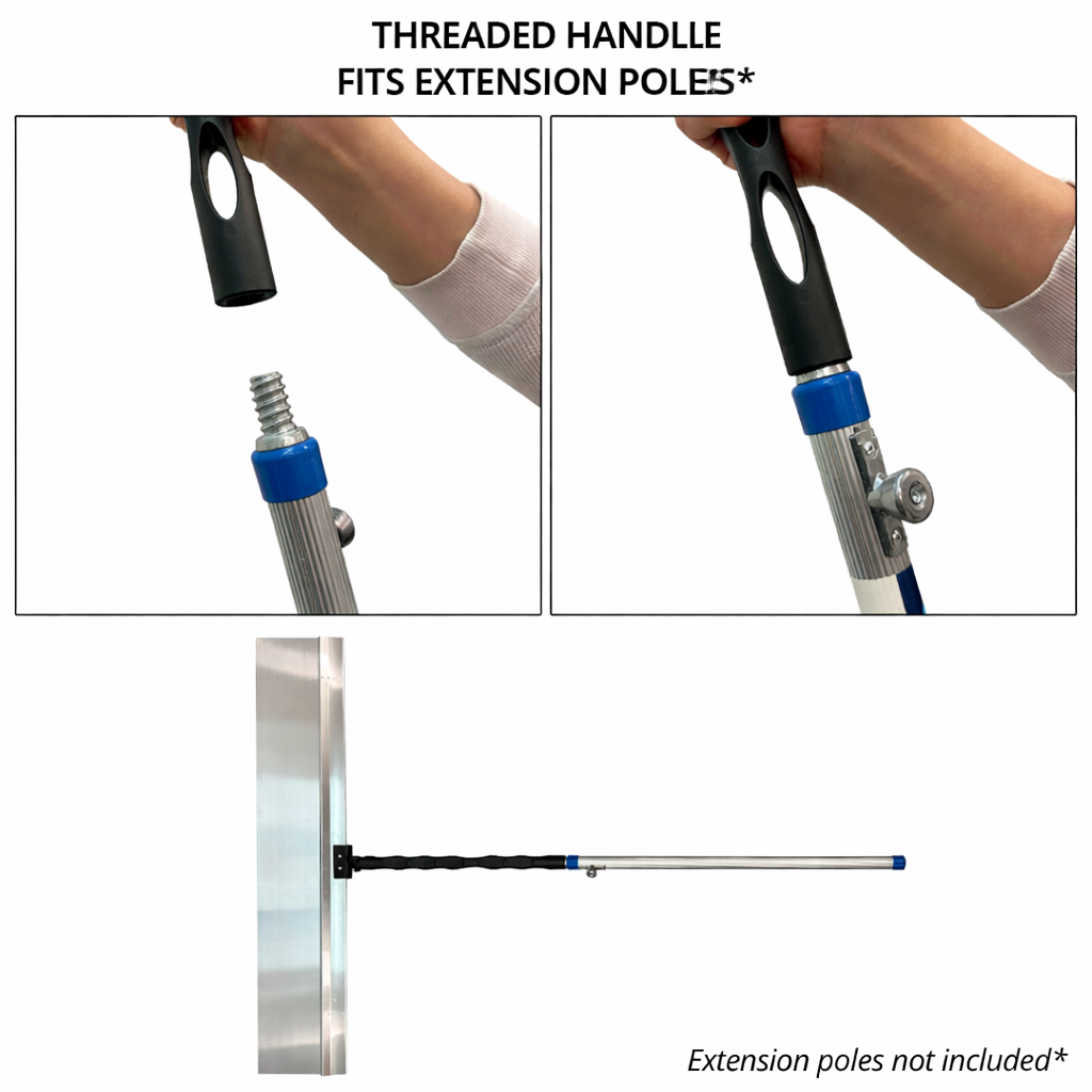 iQuip spray shield handle showing the standard Acme thread for connecting extension poles