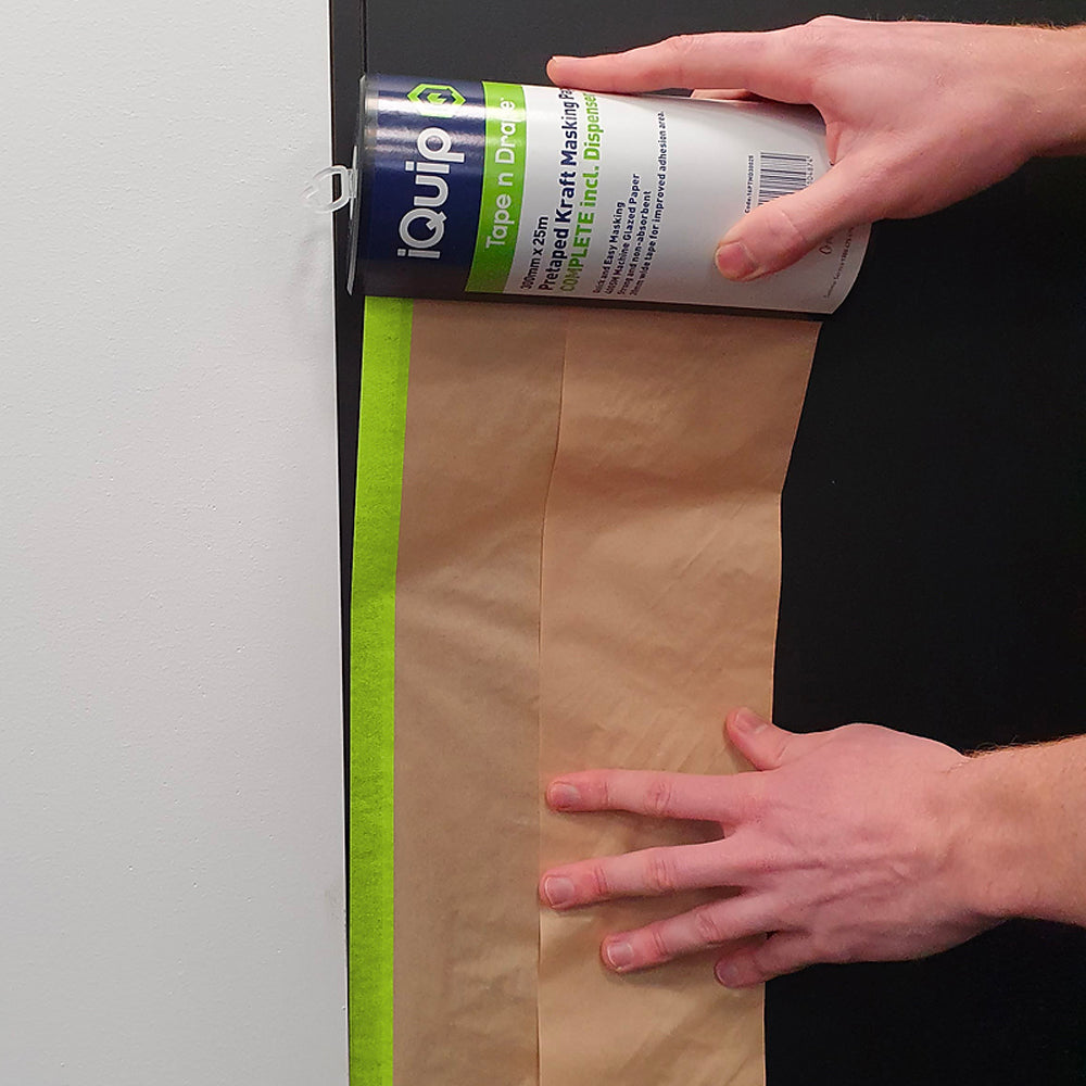 Use of pre-glued iQuip Envo kraft paper to protect walls