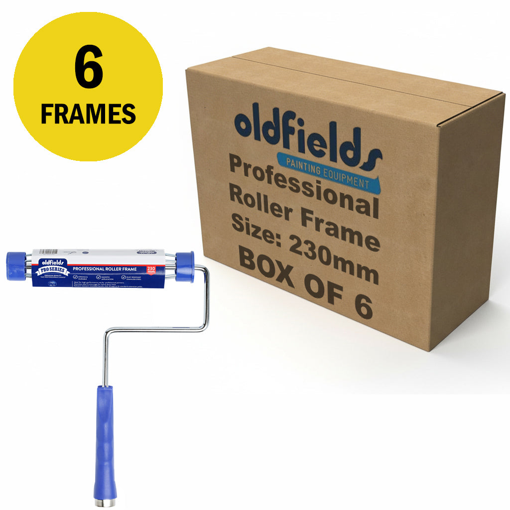 Retail pack of 6 Oldfields Pro Series 230mm professional roller frames for trade use