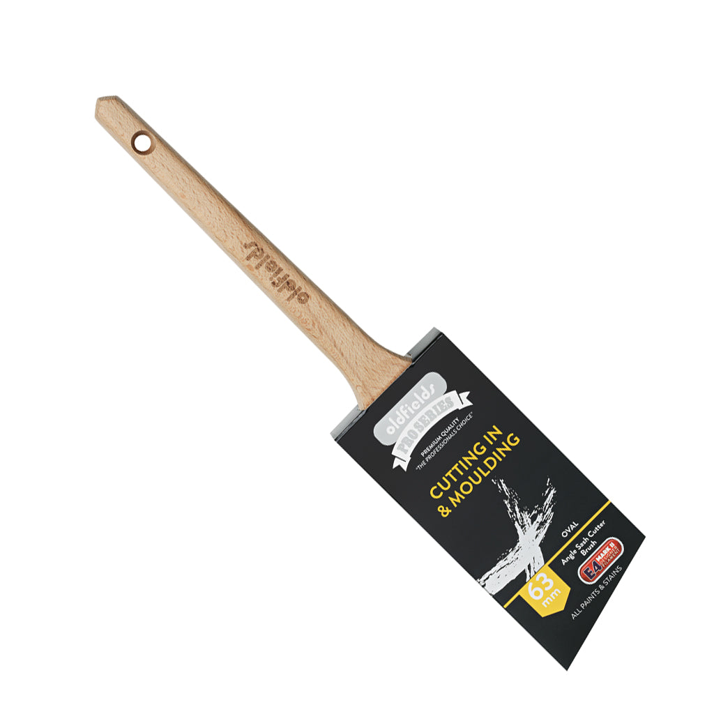 Oldfields Pro Series 63mm professional Oval Sash Angle Cutter brush in retail packaging