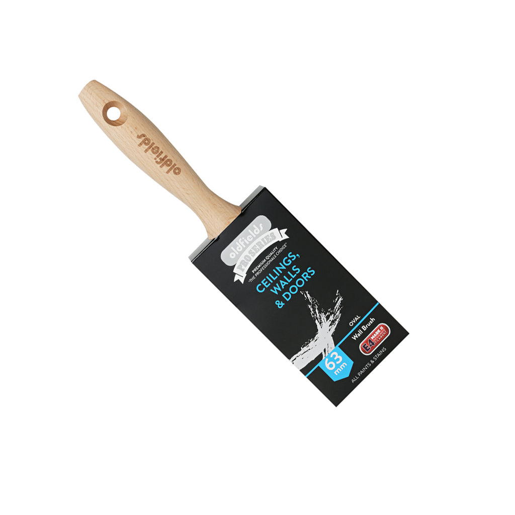 Oldfields Pro Series 63mm oval wall brush in packaging for ceilings walls and doors