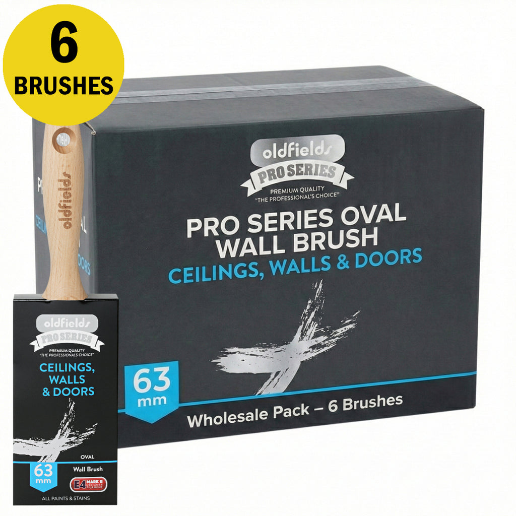 Wholesale box of 6 Oldfields Pro Series 63mm oval wall brushes for ceilings and doors
