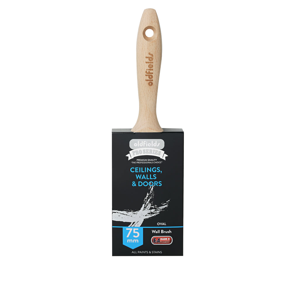 Oldfields Pro Series 75mm oval wall brush in packaging for ceilings walls and doors