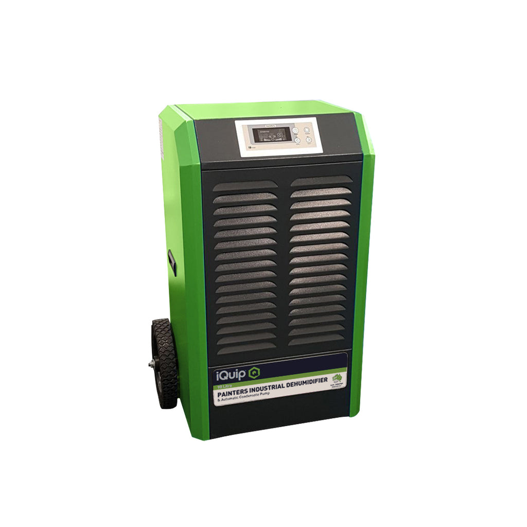 iQuip Painters Industrial Dehumidifier 90L angled view with sturdy steel casing