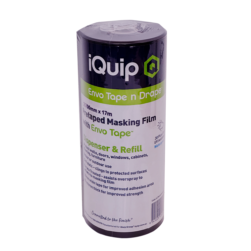 Bulk carton containing rolls of iQuip Envo pretaped masking film 2700mm x 17m