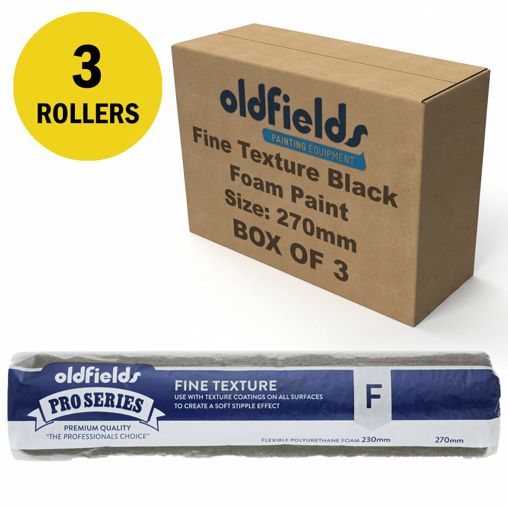 Oldfields Pro Series 270mm fine texture black foam rollers, retail pack of 3 units