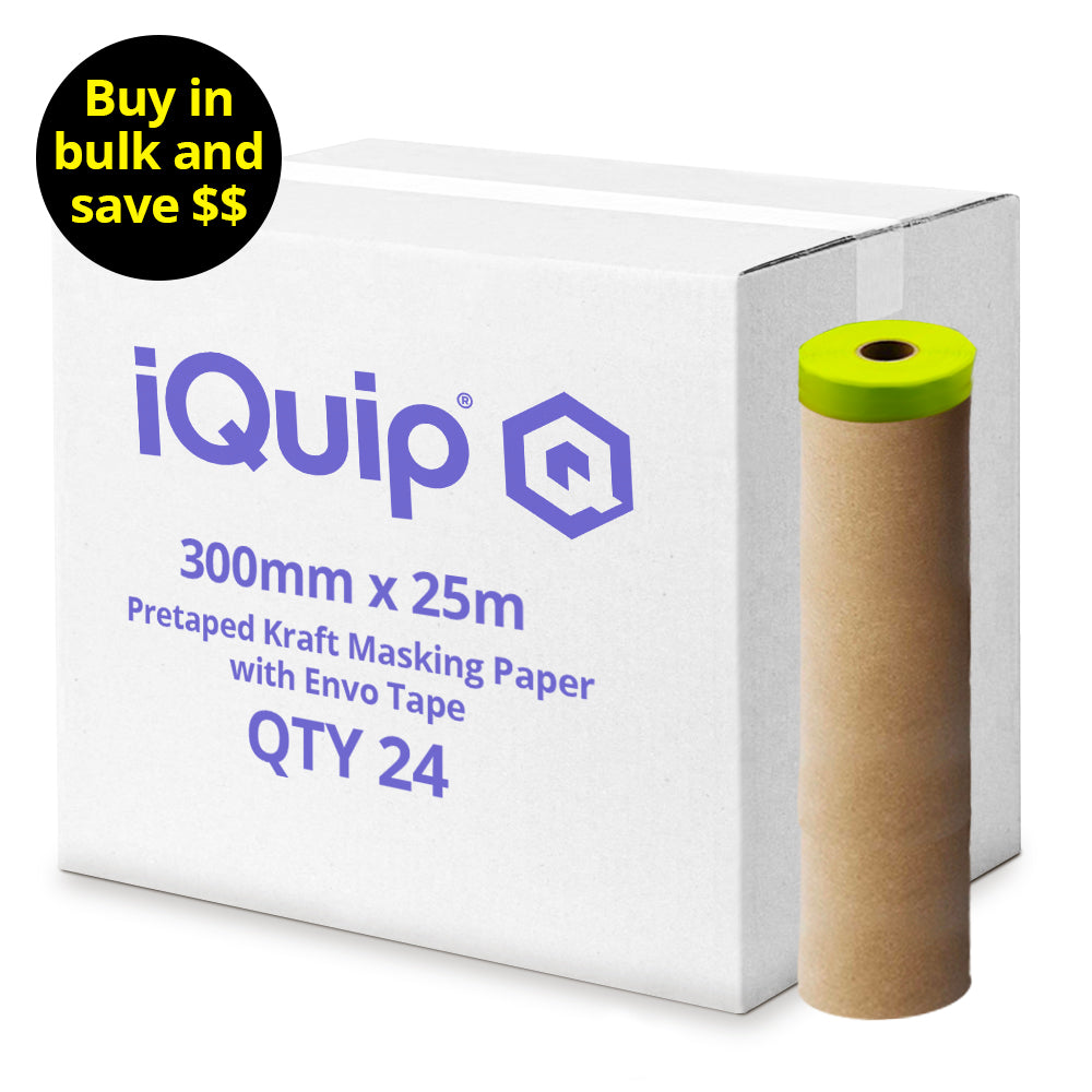 Bulk pack of 24 iQuip Envo pretaped kraft paper refill rolls 300mm x 25m
