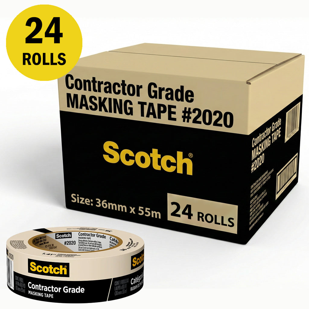 3M 2020 General Purpose Masking Tape 36mm x 55m / Box of 24 Rolls