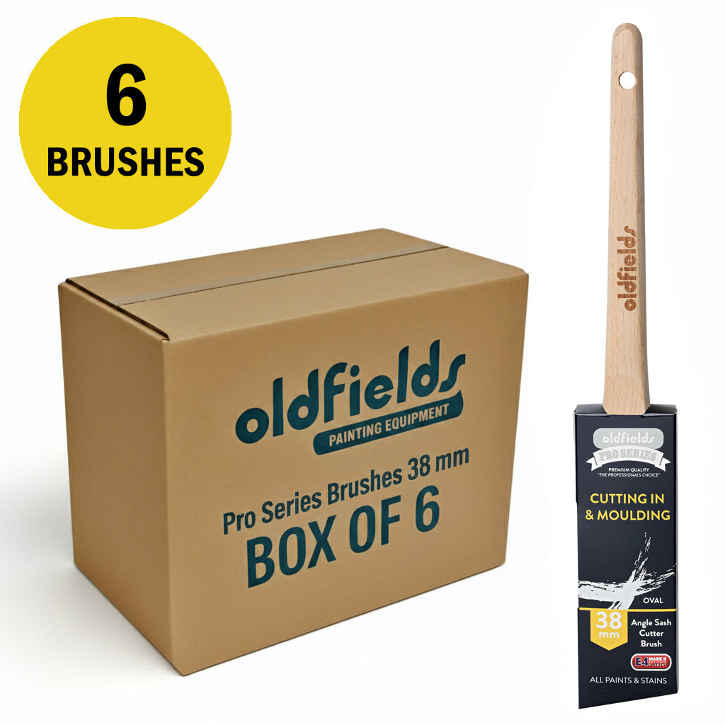 Bulk pack of 6 Oldfields Pro Series 38mm angle cutter brushes in a branded box