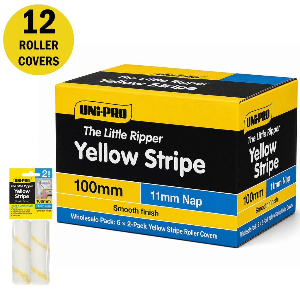 Uni-Pro Little Ripper 100mm Yellow Stripe Fabric Covers 2 Pack 11mm Nap - Box of 6