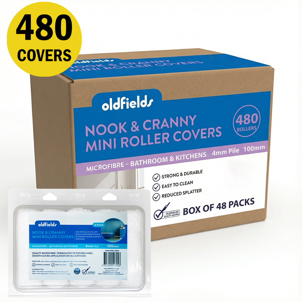 Bulk box of 480 Oldfields nook & cranny 100mm mini rollers, 4mm pile microfibre