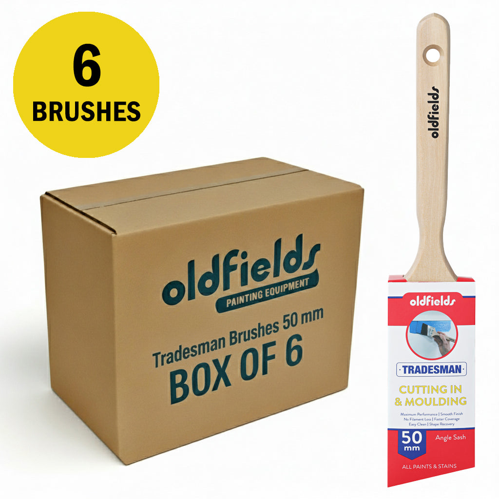 Pack of 6 Oldfields Tradesman 50mm angled sash cutters for window frame painting